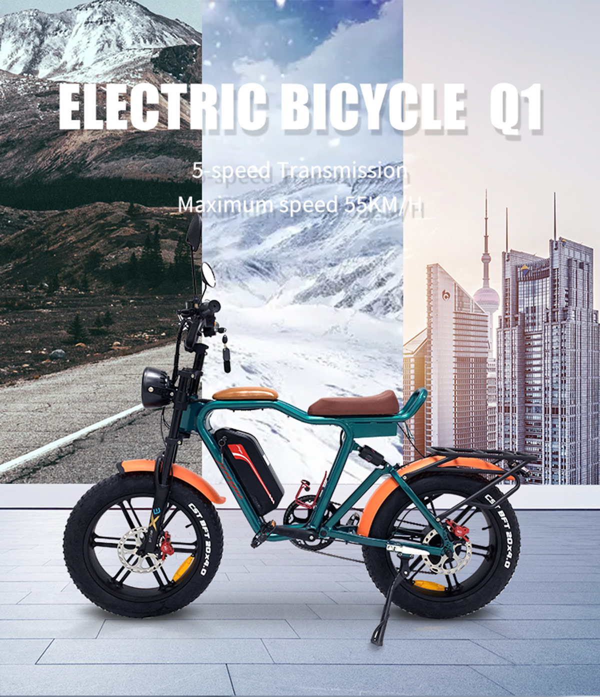 Bicicleta eléctrica Cyclemix Q1 1000W 48V 22Ah 55Kmh batería de litio externa Detalles de bicicleta eléctrica1
