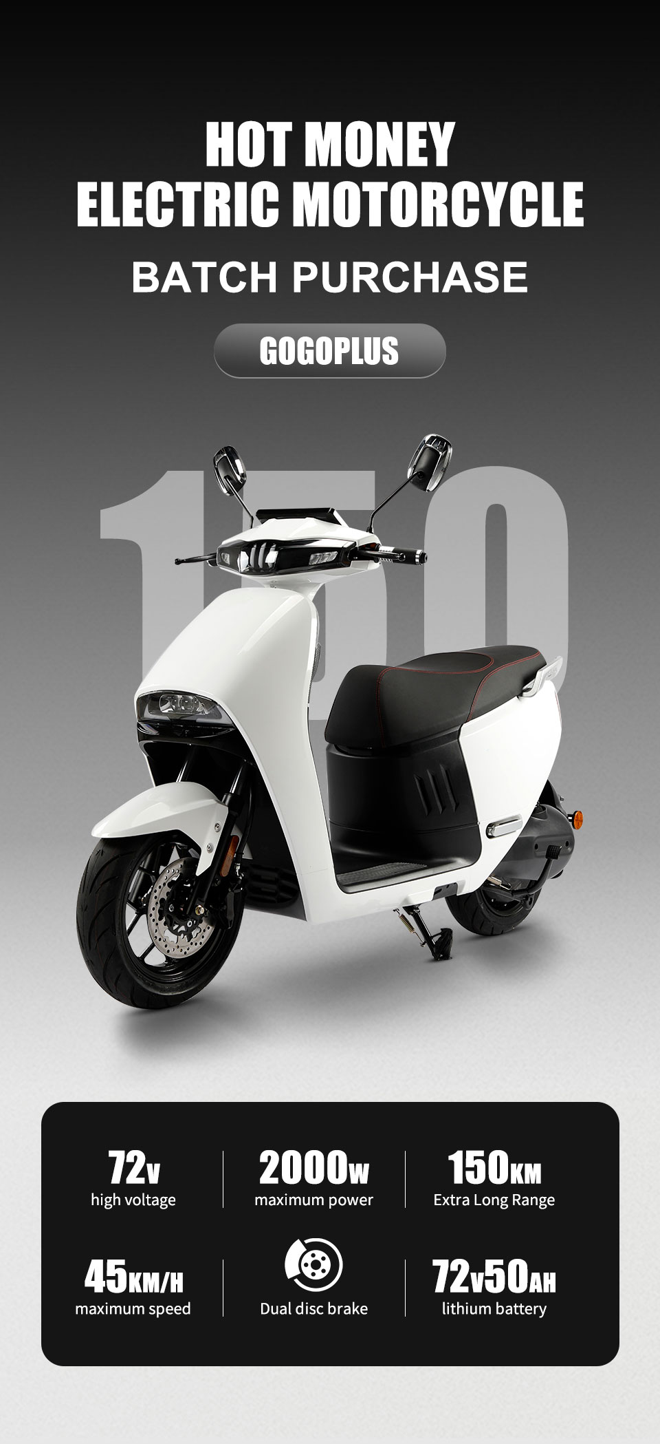 Electric Moped GOGOPLUS 2000W 72V 50Ah 45kmh Mga Detalye01