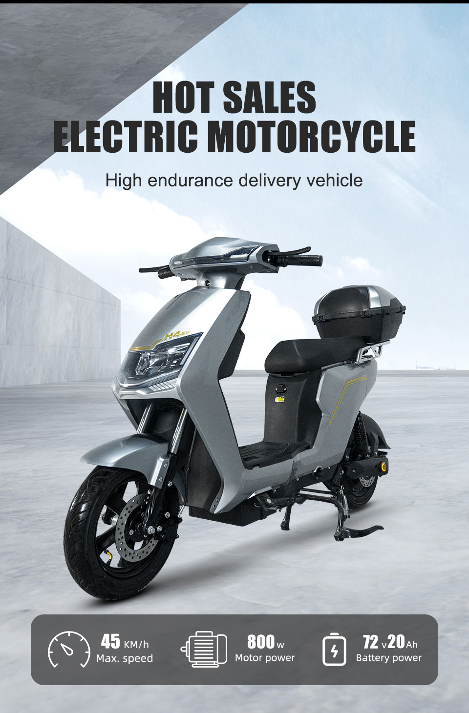Electric Moped H4 800W 48V60V72V 20Ah 45kmh Mga Detalye01