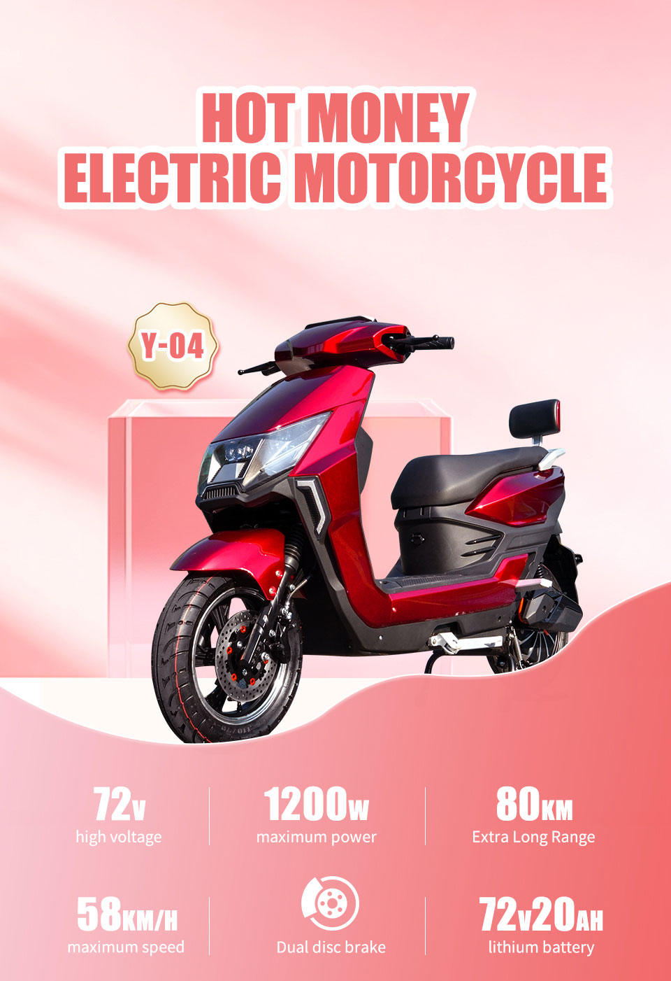 Electric Moped Y-04 1200W 72V 20Ah 58kmh Tsatanetsatane01