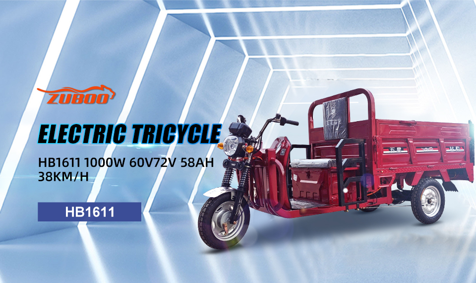HB1611 Fampidinana tena 1000W 60V 72V 58Ah 38Km/H Electric Tricycle