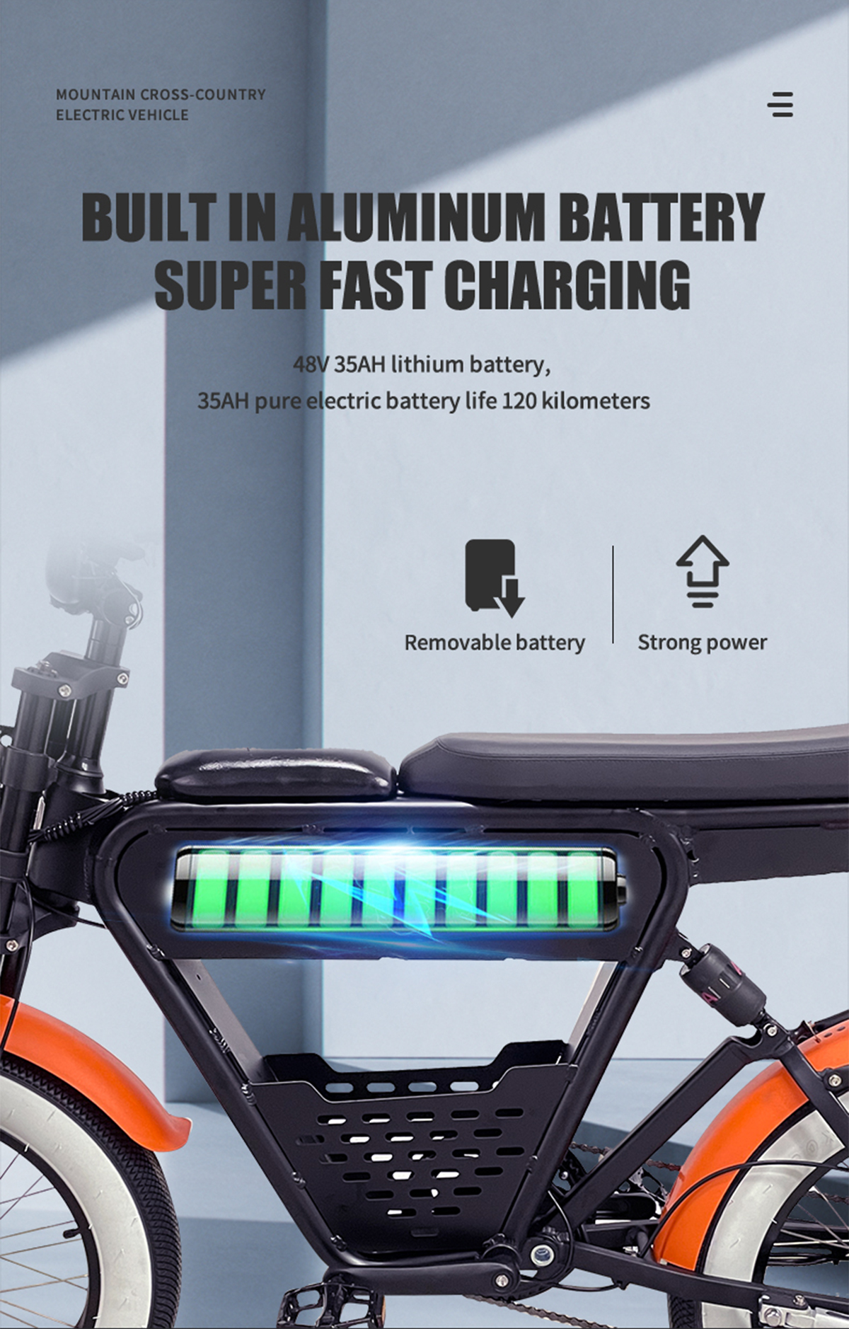 Batería de litio opcional de 500 W 750 W 1000 W 20 pulgadas 48 V 35 Ah Detalles de bicicleta eléctrica 2