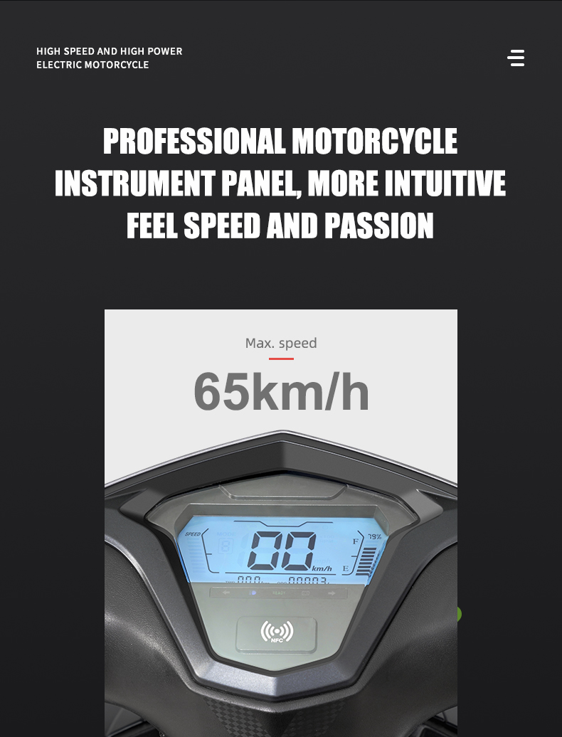 OPY-EM005 Velocitat màxima 55 km/h Autonomia màxima 65 km Detalls de la motocicleta elèctrica 11
