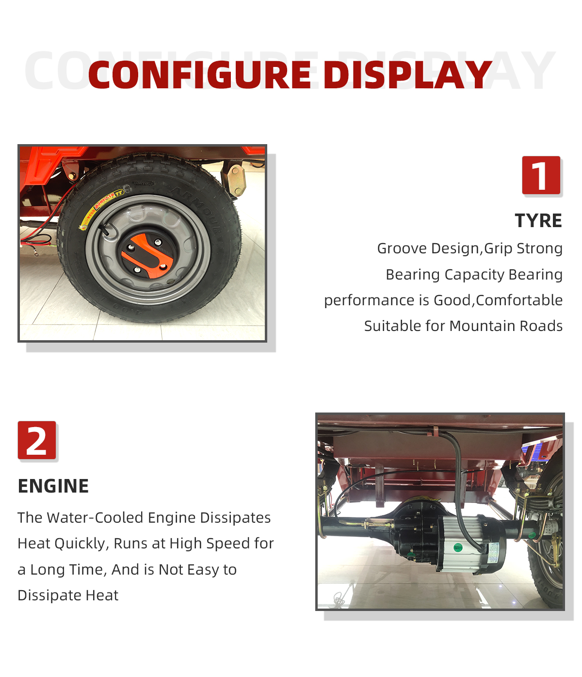 1100W 60V 45A 47KmH 50-60Km Full Charge Range Electric Tricycle Details 3