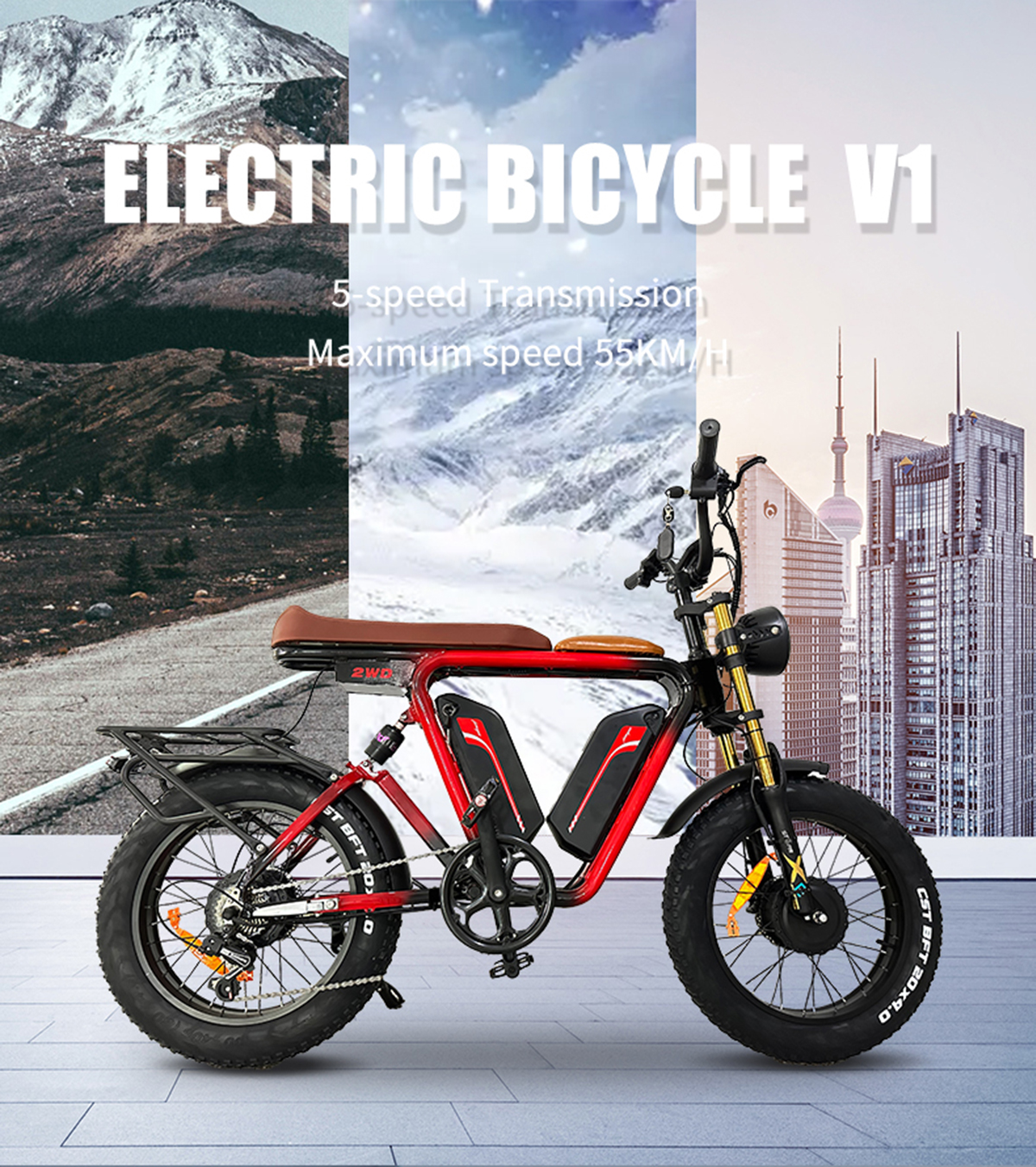 80-90 kmpure El rango de crucero eléctrico 55 kmh con detalles de bicicleta eléctrica de 5 velocidades 1
