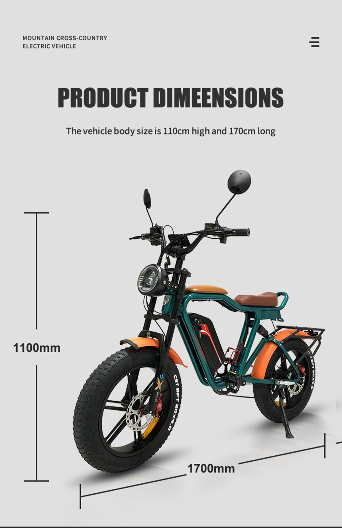 Cyclemix Electric Bike Q1 1000W 48V 22Ah 55Km/h External Lithium Battery Electric Bike Details4