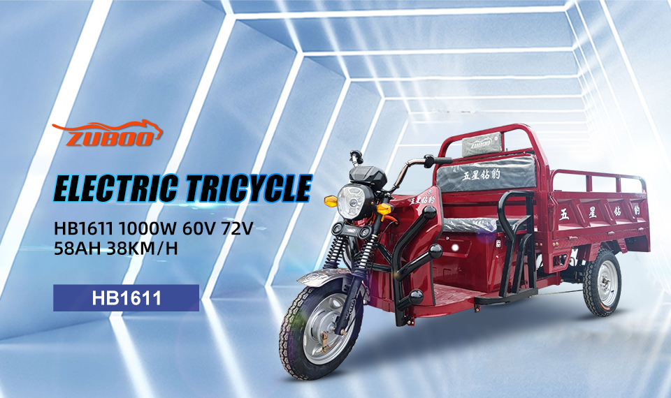 HB1611 1000W 60V 72V 58Ah 38Km/H Lead Acid Battery Electric Tricycle