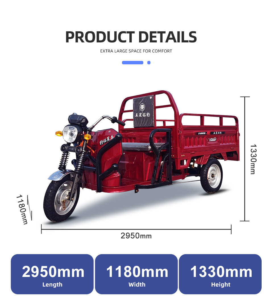 ZB1511-1 800W 48V 60V 58Ah 38Km/H Lead Acid Battery Electric Tricycle